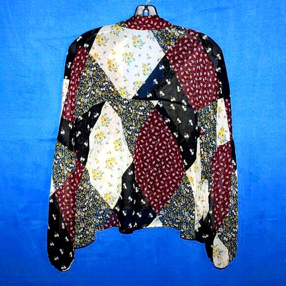 Stradivarius Patchwork Floral Sheer Blouse L - Picture 3 of 4